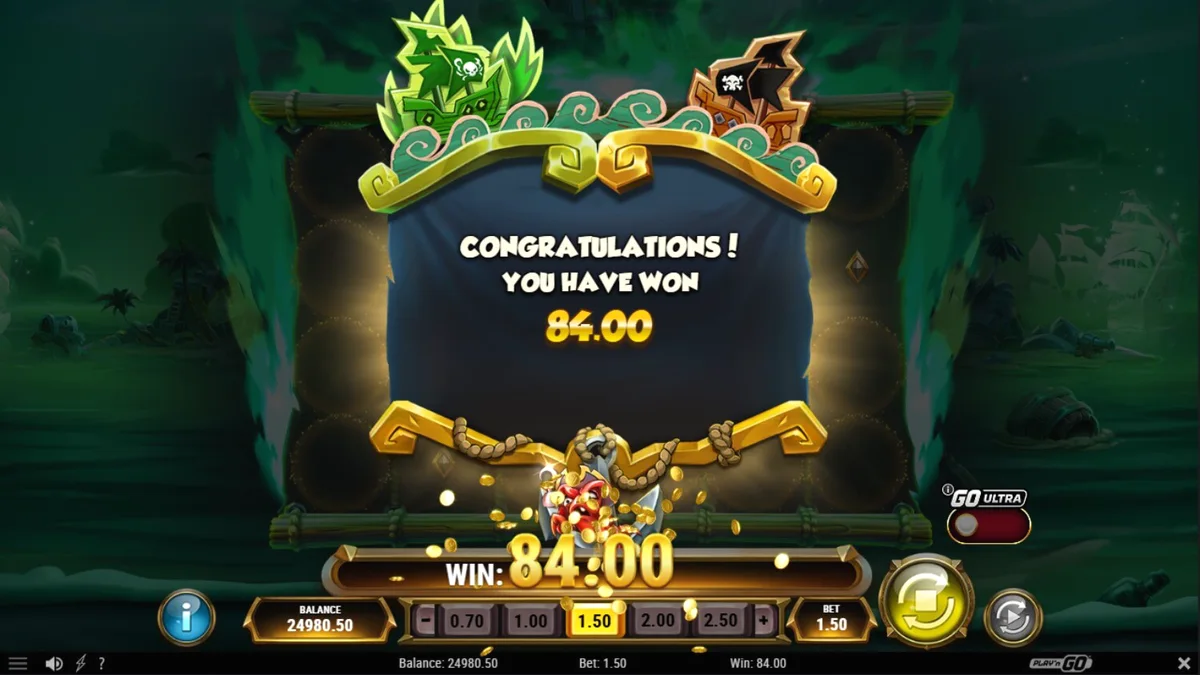 Pemandangan visual slot Crabby’s Gold 2 dengan tema bajak laut dan pulau harta karun